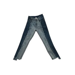 Hayden Los Angeles Two Tone Paneled Frayed Seam Skinny Jeans Blue Womens Small